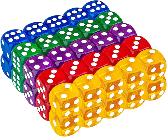 퍼니토이 투명주사위 5가지색상 혼합 30P 50P, 5가지색상50P, 1개