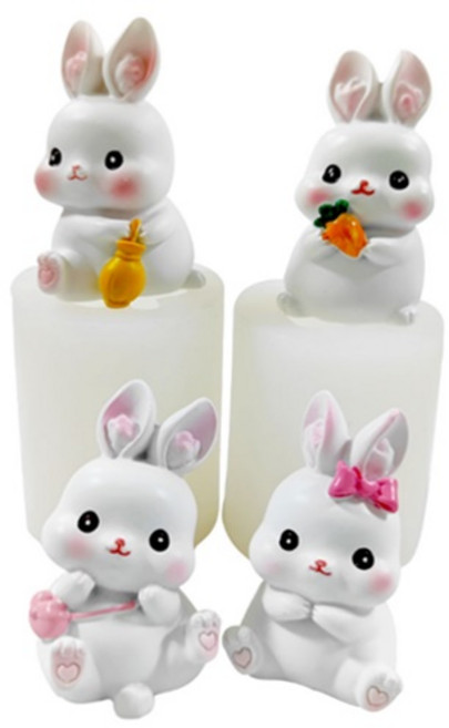 수제몰드 - 앉은 귀여운 토끼 4종 실리콘몰드, 리본토끼, 리본토끼