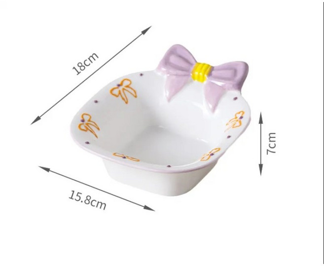 해피유통 도자기 트리밍 공기 리본 공기 그릇 jhwj, 자주색[그릇+숟가락]