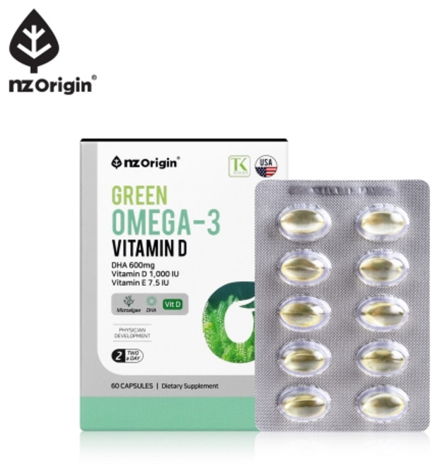 엔젯오리진 식물성 그린 오메가 3 비타민 D 36g, 60정, 5개