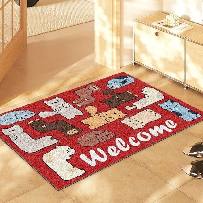 예쁜현관고무매트 고양이현관매트 현관입구매트 사무실현관매트 업소용현관매트 현관발매트 신발장현관매트 출입구현관매트, 1개, 02.고양이발매트(레드)