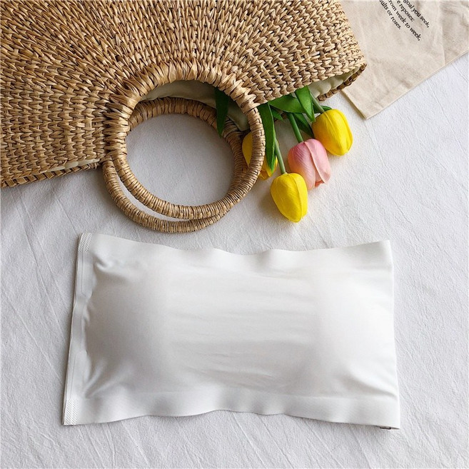 無肩帶冰絲抹胸內衣：一字圍無痕美背款 防走光隱形排扣打底小可愛