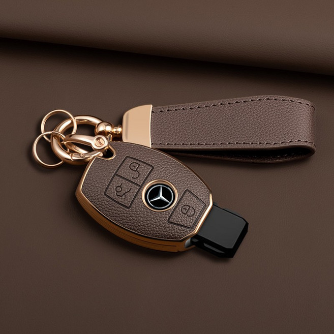 HAKO 소프트 가죽TPU 차키케이스+키홀더 (벤츠호환), M-01, 브라운