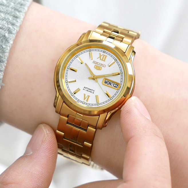 세이코5 남성 오토매틱 데이데이트 클래식 골드 메탈 손목시계 SNKK84K1