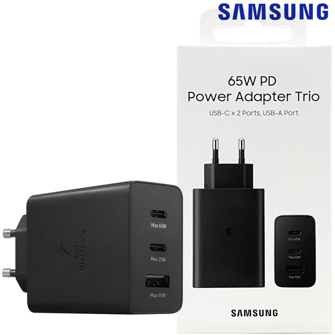 삼성 정품 65W 3구 3포트 트리오 충전기 어댑터 PD PPS 아이폰13 S22 초고속, 1개, 블랙 65W x EP-T6530N