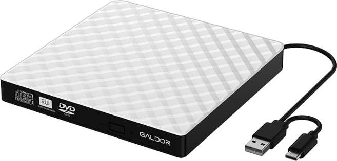 GALDOR USB3.0外接式光碟機 高速傳輸 即插即用 菱形紋路 輕巧便攜 白色雙頭Type-C/USB TG-015-WH, 1個, 白色雙頭Type-C/USB  TG-015-WH