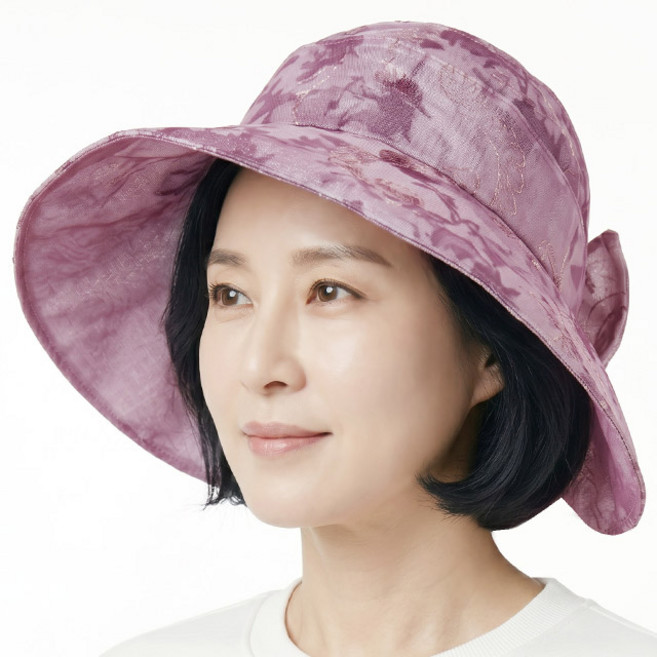 여름 벙거지 뒷트임 글리터 로즈 자수 와이어햇 중년여성 모자 할머니 화려한 망사 플라워