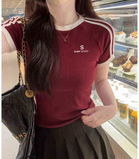 바비썬 126 캐쥬얼 여성 슬림핏 세미크롭 반팔티