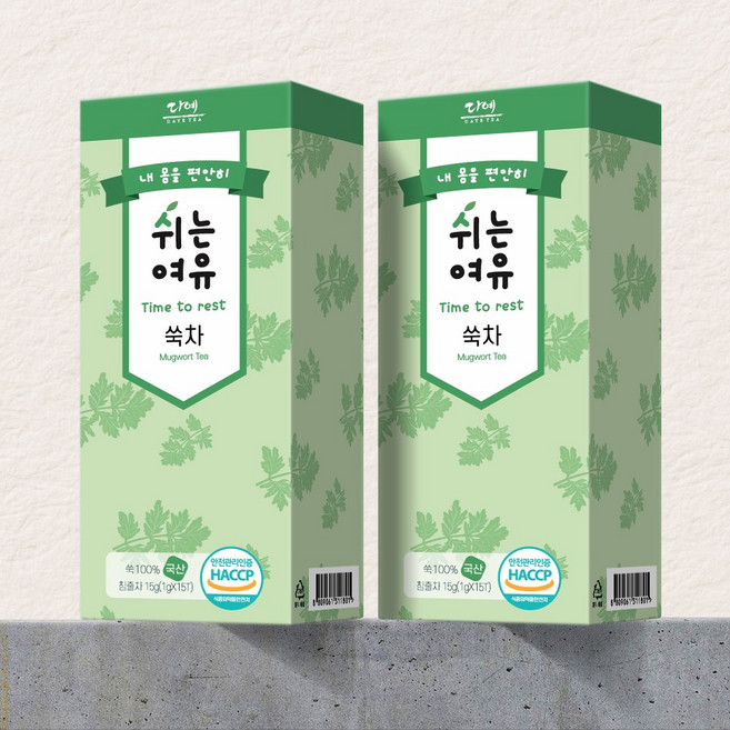[본사직영] 쉬는여유 100% 국산 쑥차 생분해 삼각티백 15티백, 1g, 2개, 15개입