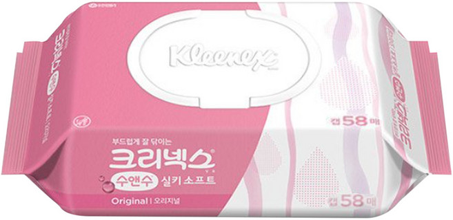 크리넥스 수앤수 실키소프트 물티슈 캡 58매 1개, 43g