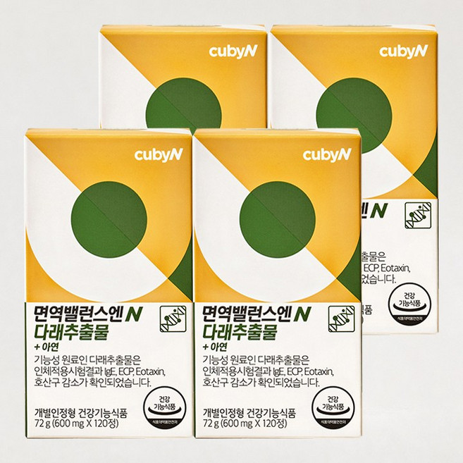 큐비앤 면역밸런스엔 다래추출물, 120정, 4개