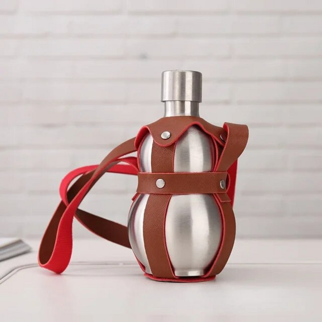 조롱박 모양의 스테인레스 스틸 알코올 보드카 힙 플라스크 대용량 250 500ml 와인 포트 양주 병 휴대용 레더 벨트 포함, 02 About 500ML, 1개