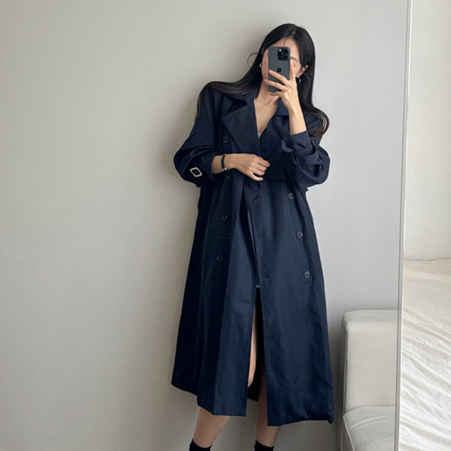 리브르 더블 카라 벨트 포켓 스트랩 트렌치코트