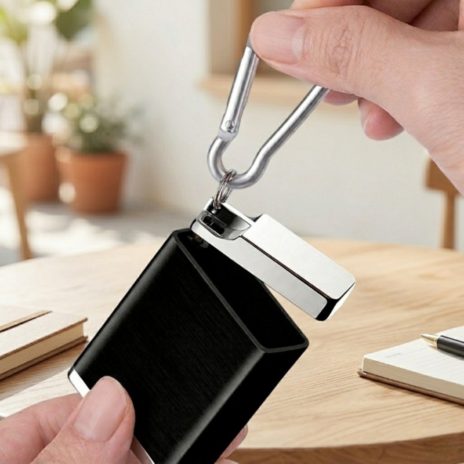 다모올 휴대용 포켓 재떨이 키링 꽁초보관 2개, 1세트, 블랙, 실버