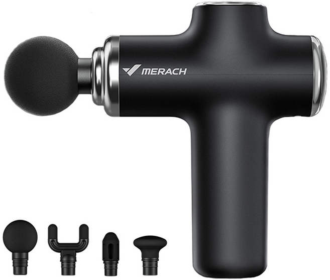 메라치 9D 미니 마사지건 + 헤드 5종 세트, 블랙, MR-M010B2