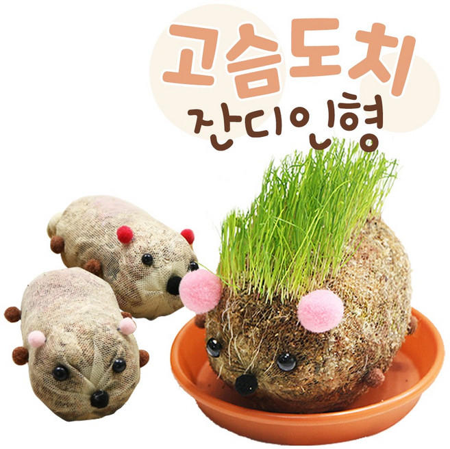 고슴도치잔디인형 DIY 체험학습재료 토피어리만들기 수태로만들기 망인형, 하늘엄빠도치완성, 1개