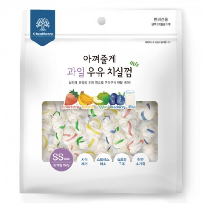 아껴줄게 강아지 치실껌 SS, 1개, 108g, 딸기+바나나+사과