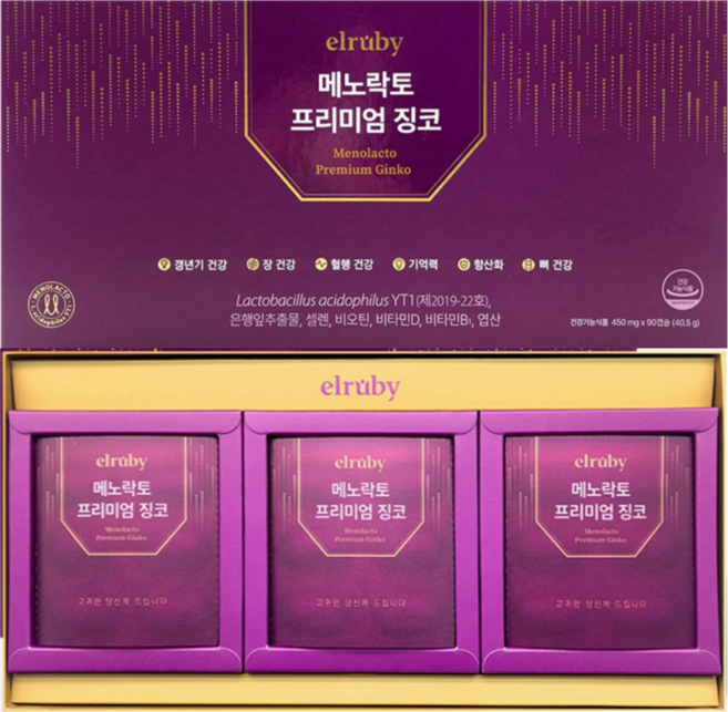 최신상 메노락토 프리미엄 징코 갱년기유산균 YT1 3개월분, 90정, 2개