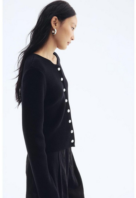 국내백화점 H&M 가디건 브랜드관 코튼 리브니트 블랙 1295261001 커플 사무실 (BK파우치 증정)