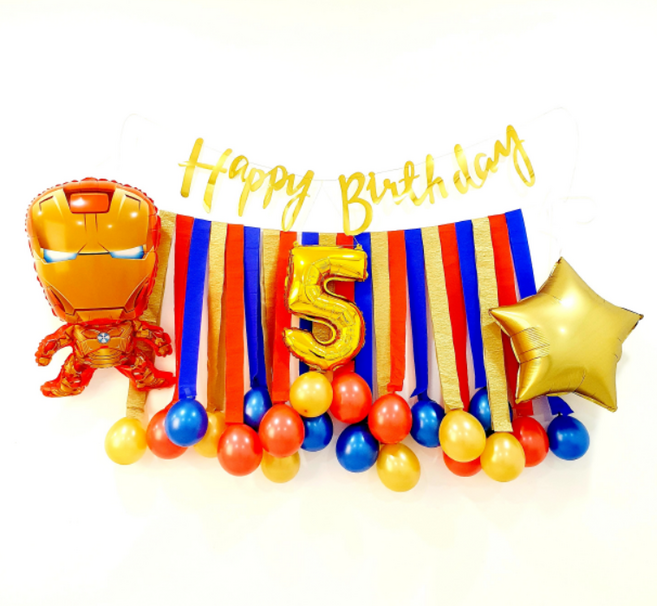 아이언맨 풍선 세트 어벤져스 생일 파티 용품 가랜드 꾸미기 장식 아들 남아 4 5 6 7 8 9 살