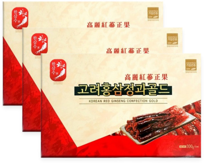 홍삼정과 선물세트 고려홍삼정과 한뿌리 당절임 개별포장 어르신 부모님 선물용, 3박스, 300g