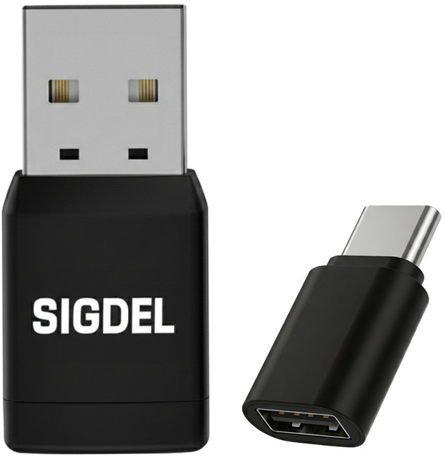 시그델 차량용 무선 초소형 올인원 슬림 안드로이드 오토 카플레이 동시 호환 2in1 동글 USB C타입 A타입 CAC-01, 블랙