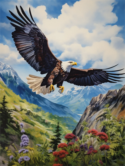 독수리 날개짓 3D보석십자수 +DIY도구세트 날렵한 독수리 사업번창 성공 금전운에 좋은 비즈십자수 개업 효도선물 소 중 대형 액자없음, 비상한 독수리 십자수9, 70*90CM(패브릭원단형), 1개