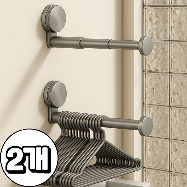 무타공 접이식 옷걸이 수납 정리대 거치대, 메탈릭 그레이, 2개