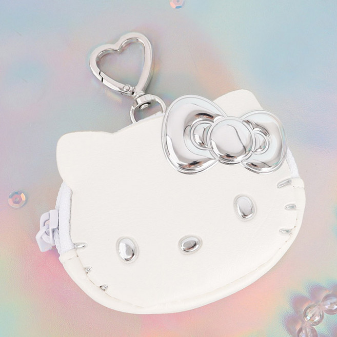 컬러풀 헬로키티 미니 파우치 키링 키티 페이스 동전 지갑 가방 고리 악세사리 이어폰 소지품 주머니