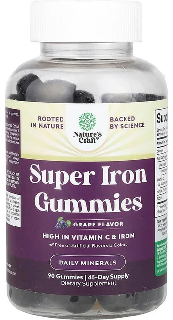 Natures Craft 슈퍼 아이언 구미젤리 포도 구미젤리 90개, 1개 - 쿠팡