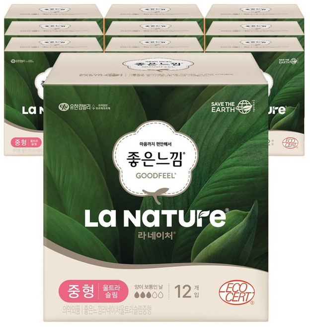 좋은느낌 라네이처 생리대 울트라슬림 중형 12개입 10팩, 10개