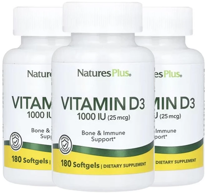 NaturesPlus 네이처스 플러스 비타민 D3 25mcg (1000IU), 3개, 180정 - 쿠팡