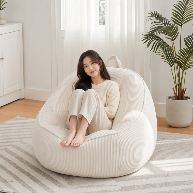 빈백 의자 아늑하고 편안한 독서용 의자 및 플러시 바닥 소파 부드러운 빈백 의자 게임과 독서를 위한 편안한 바닥용 의자, Beige