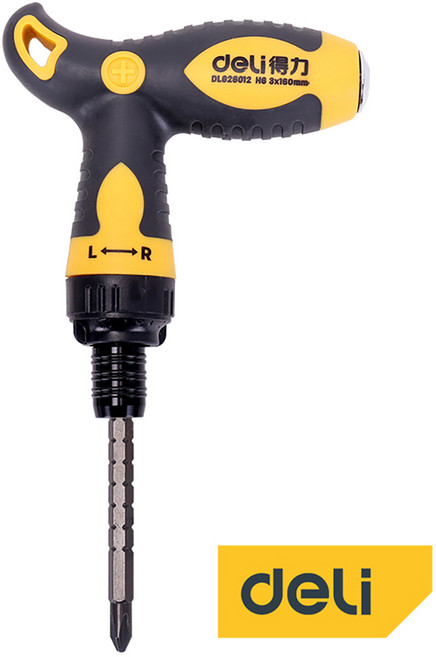 델리 T자 라쳇드라이버 십자 일자 반 자동 깔깔이 드라이버, 델리 T형 라쳇드라이버 (DL626012), 1개