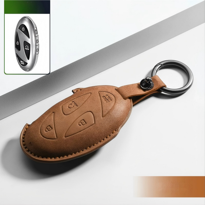 버딩 현대자동차 호환 스마트 키홀더+키링 차량용품 인조가죽 키케이스, 호환홀더, 브라운1