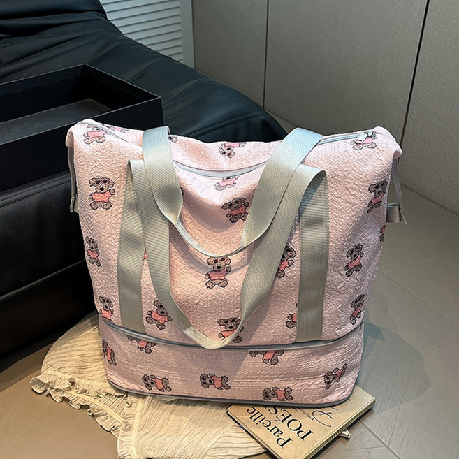 강아지 프린팅 나일론 대용량 지퍼 확정형 여행용 보스턴백 기저귀 가방