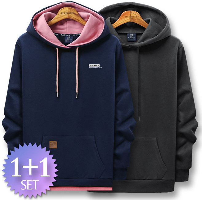 블루포스 로에온 후드티 + 트렙 후드티 [2장 묶음] 레이어드 남자 긴팔 티셔츠 남성 빅사이즈 운동복 가을 단체티 커플티 츄리닝