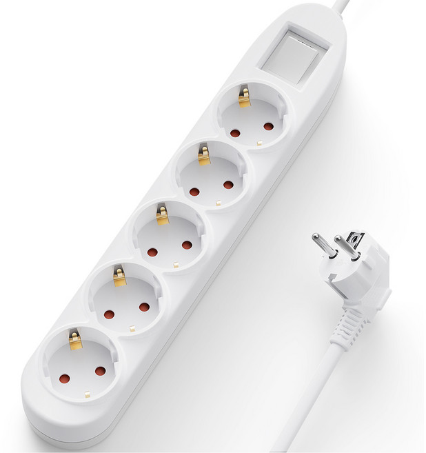 과부하차단 고용량 멀티탭 4000w 냉장고 에어컨 개별스위치 콘센트 5구 1.5m 1개, 화이트