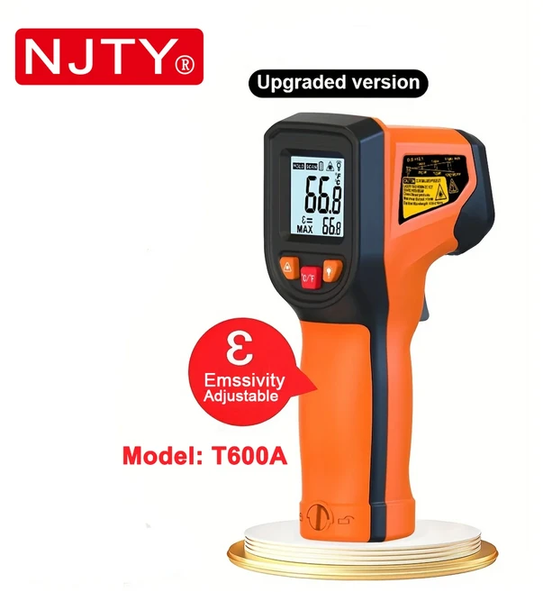 NJTY 레이저 온도 건 적외선 온도계 센서 휴대용 비접촉 IR LCD 산업용 고온계 디지털 600 °C T600 T600A
