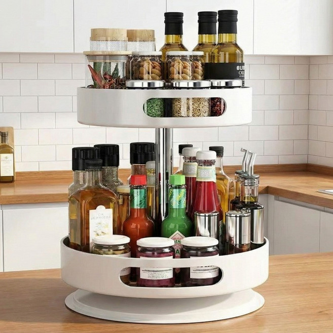 찬란한쇼핑 고급형 다용도 회전 트레이 대용량 양념통 냉장고 화장품 정리함, 화이트, 1개
