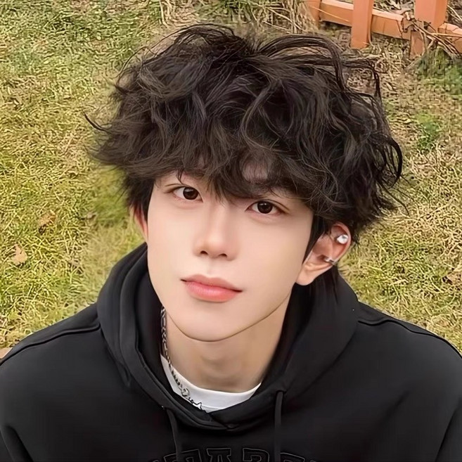 샤일리 남성 히피펌 통가발 전체가발 아이돌 헤어스타일, 자연블랙, 1개