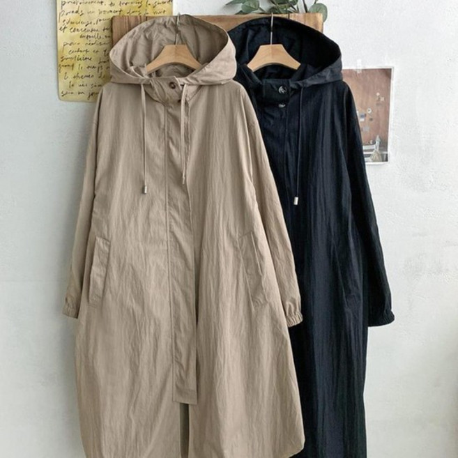 다잇템 여자 롱야상 빅사이즈 나일론 후드점퍼