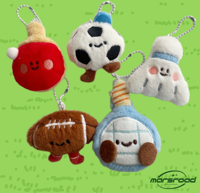 운동 인형 키링 [5종 공 셔틀콕 스포츠 굿즈 라켓 가방 백팩 열쇠고리 캐릭터 백참 백꾸 가꾸 봉제 템], 축구, 1개