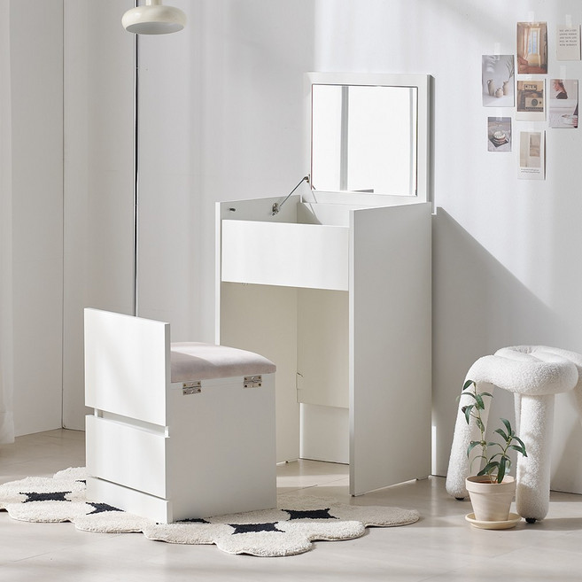 파로마 이프 멜라 거울 스툴 수납 500 화장대 풀세트, 화이트 FJL1091