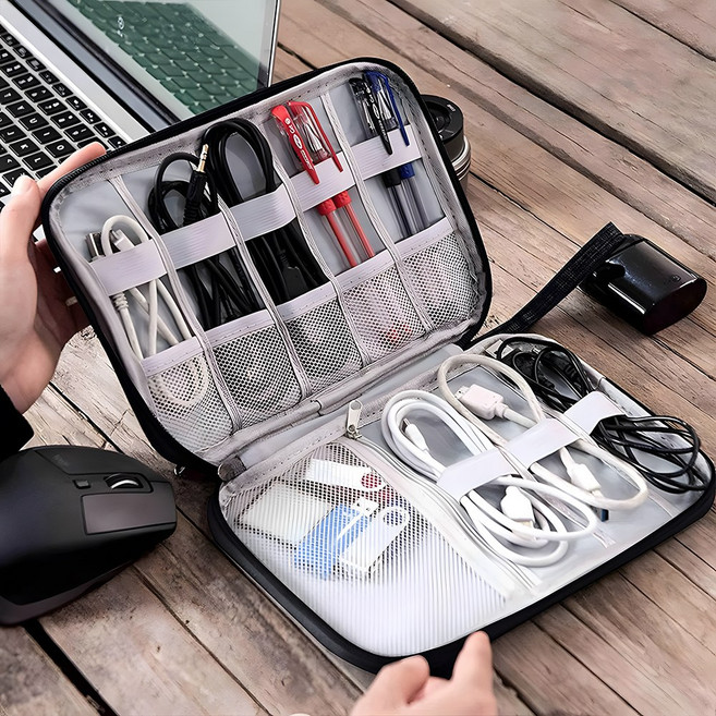 슬림 나인 포켓 케이블 선정리 디지털 파우치, 1개, 블랙