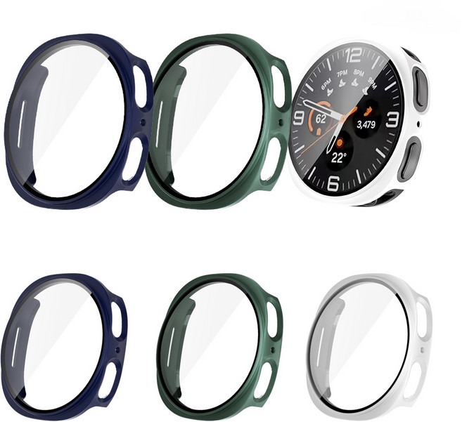 [젤센] 갤럭시워치8 전용 풀커버 일체형 9H 강화유리 케이스 오피스 3개 세트, 네이비+화이트+다크그린