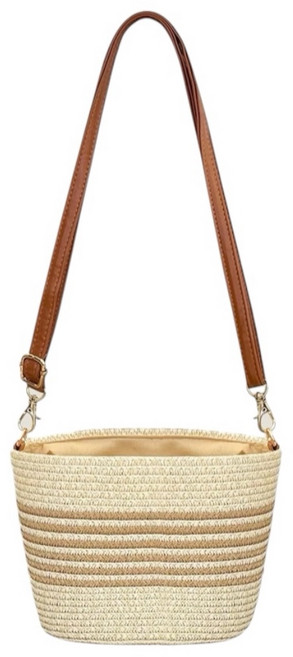 日系條紋編織感草編包 迷你斜背包 肩背包 水桶包