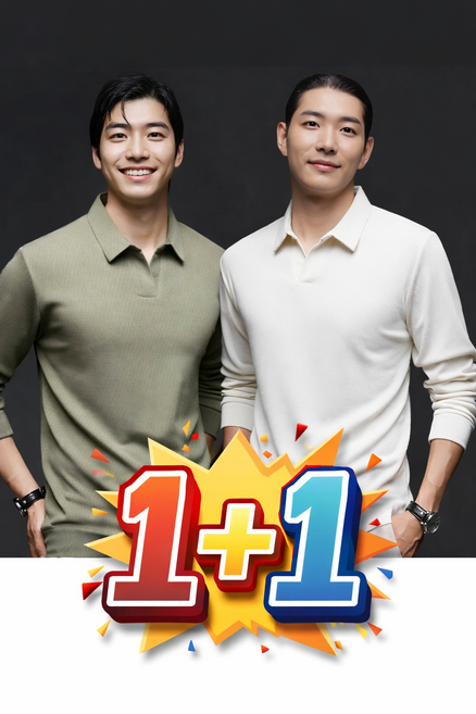 1+1 남자카라티 가을 봄 오픈 긴팔 정장 카라티 티셔츠 레이어드티 긴팔티