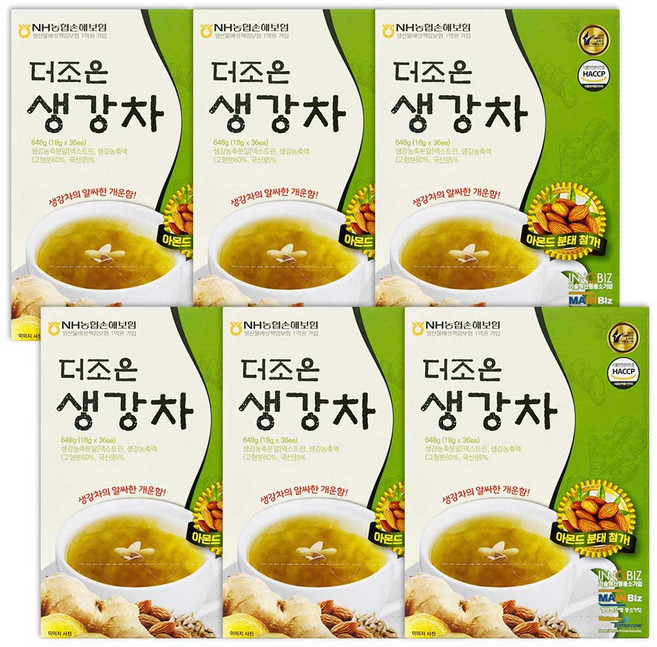 더조은 생강차 아몬드 분태 첨가 스틱, 18g, 6개, 36개입