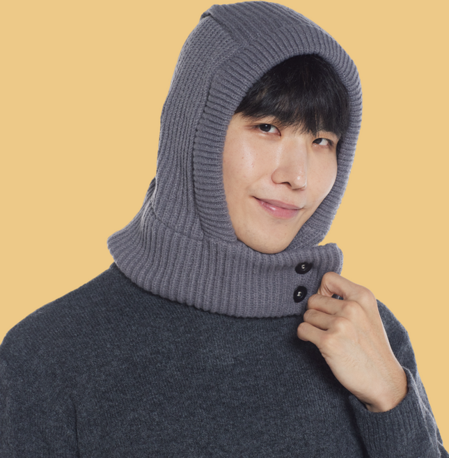 데이룩스 겨울 방한 울 니트 바라클라바 후드 넥워머, 그레이, 1개
